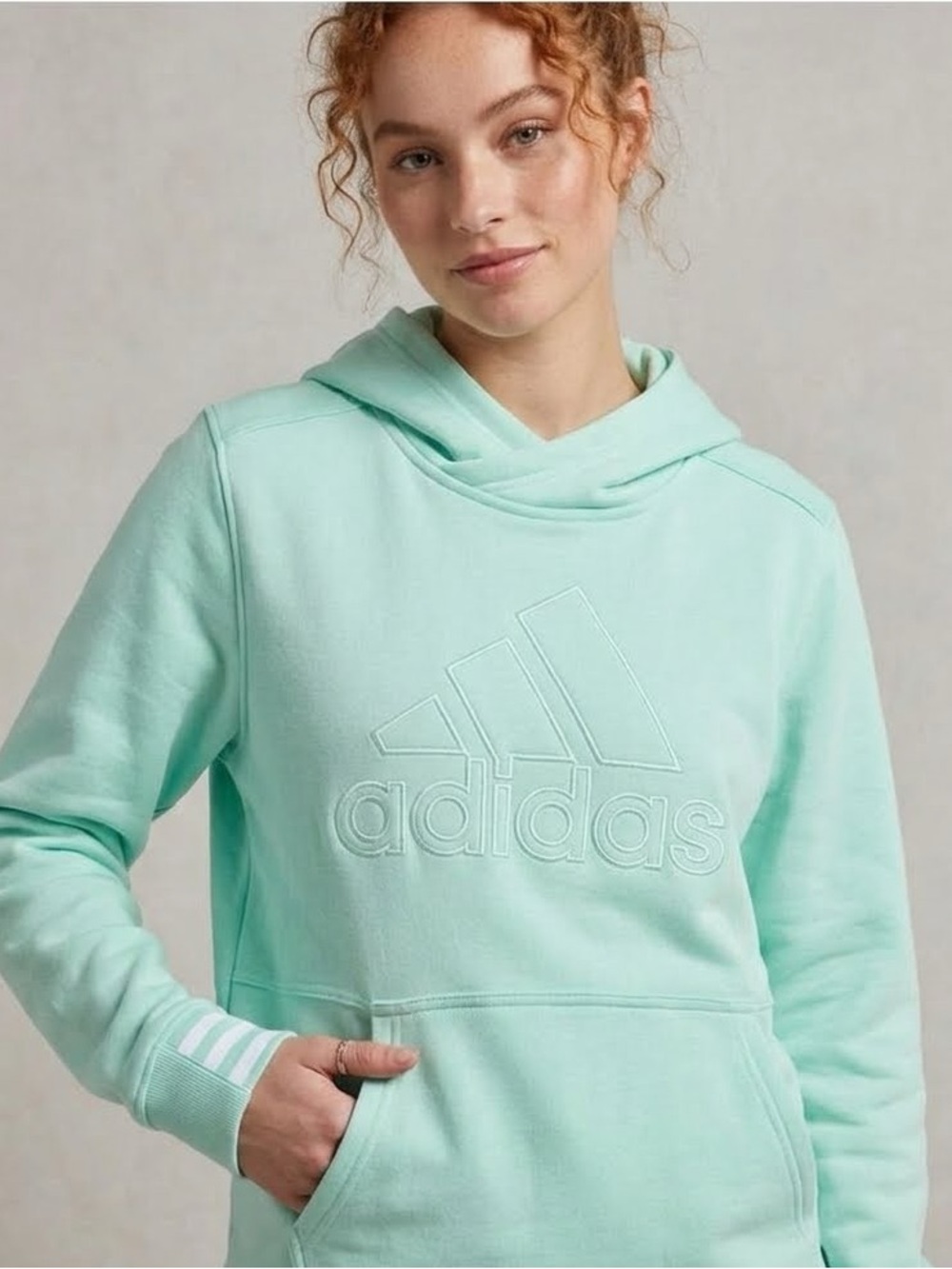 Adidas Mint Green Fleece Graphic Pullover Hoodie Size XL - Picture 1 of 5